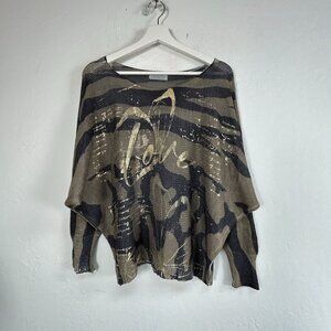 Womens Love & Dream Print Abstract Oversized Dolman Top Blouse Olive Casual